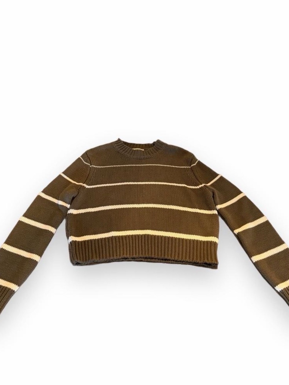 Z Supply Olive & Cream Striped Cropped Crew Sweater